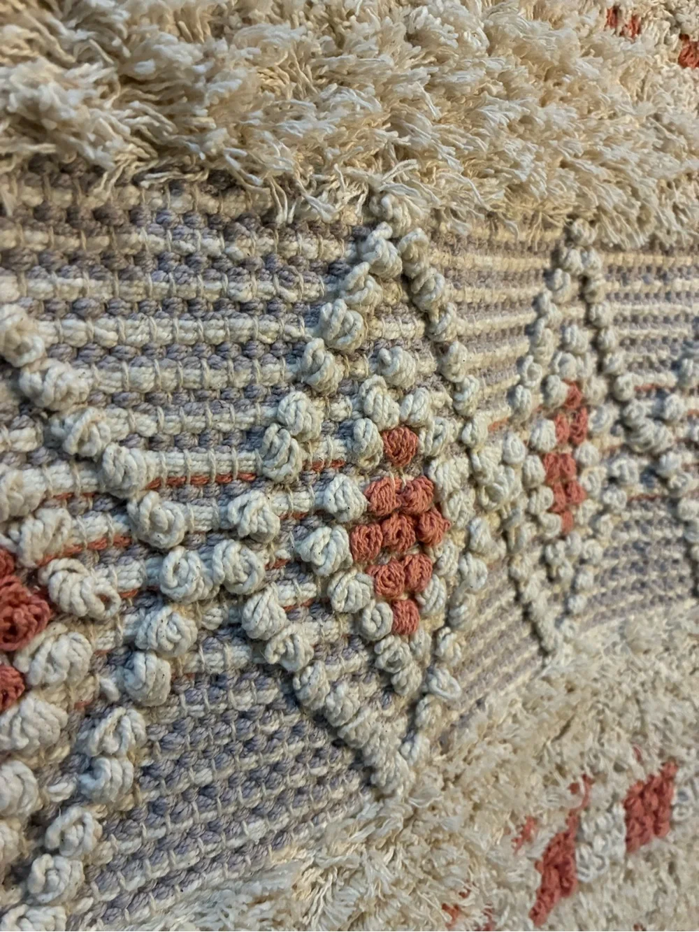 Handmade Cream Grey & Terracotta 31x55 inches, Boho Geometric Woven Tapestry